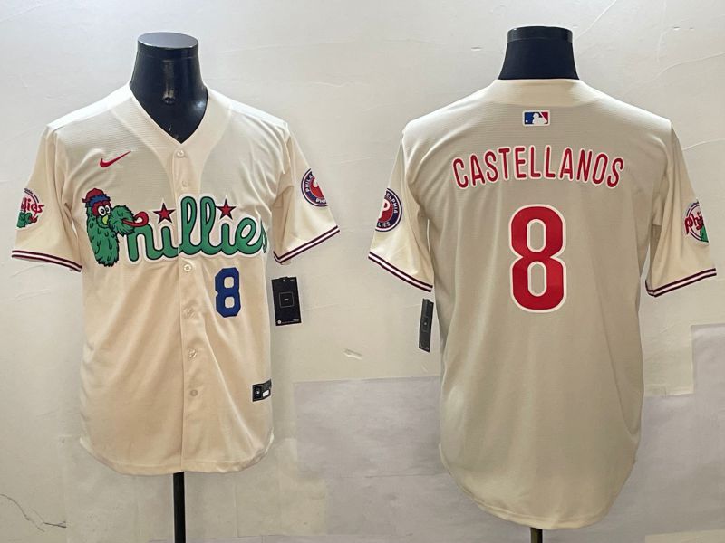 Men Philadelphia Phillies #8 Castellanos Cream Three generations Joint Name Game 2025 Nike MLB Jersey style 3->philadelphia phillies->MLB Jersey